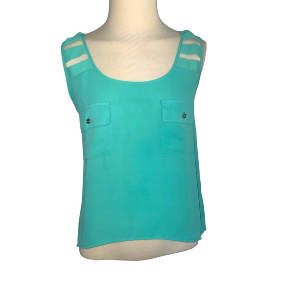 Chocolate USA Tank Top Women Size small Sleeveless  turquoise front pockets - Picture 8 of 8
